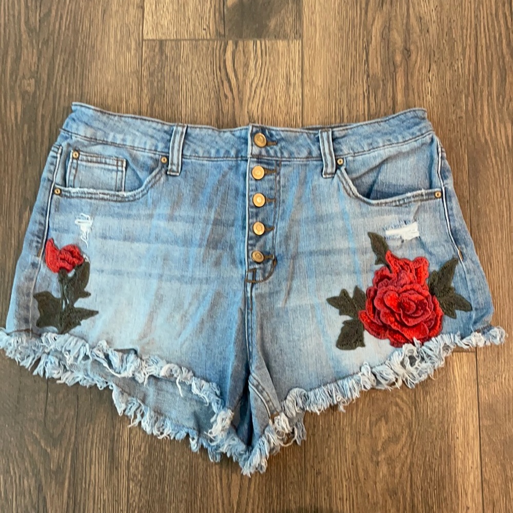 Denim Shorts - Rose Patches